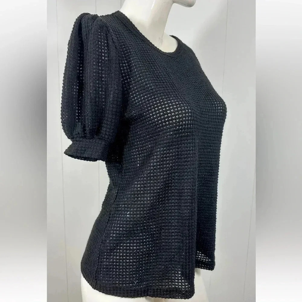 NWT Prettywear Puff Short Sleeve Top Waffle Loose Casual Blouses Sz M - Picture 4 of 9
